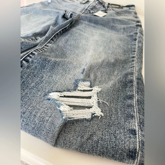 Express Modern Straight Leg Super High Rise Distressed Blue Jeans Women’s 2S NWT - Picture 7 of 14